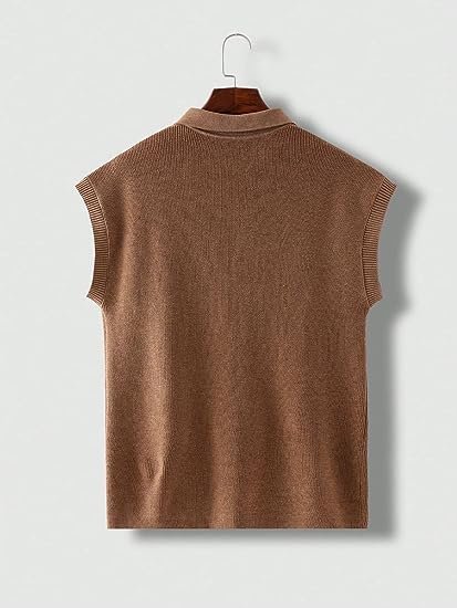 Men's Casual Ribbed Knit Sleeveless Button Front Collared Sweater Vest Top